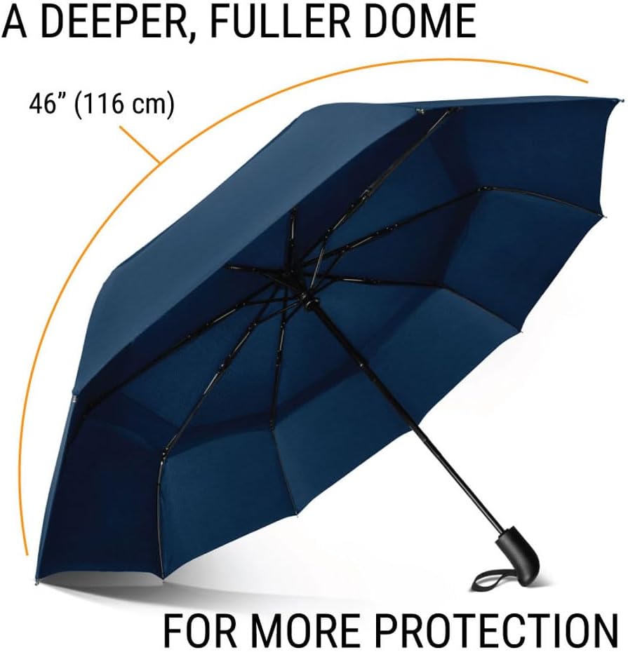 Vented Travel Umbrella | Strong Compact Windproof Umbrella | Top Pick by Wirecutter 2025 | Deep Dome Coverage | Auto Open/Close | Portable Pop Up with Large Coverage | Fits Car & Backpack