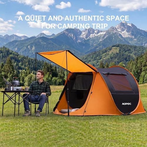 Pop Up Camping Tent, 2/4/6 Person Instant Tent Waterproof PU4500mm, Spacious Ventilated Camping Tent with Front Porch, Quick Setup Lightweight Portable for Outdoor Camping Hiking Beach