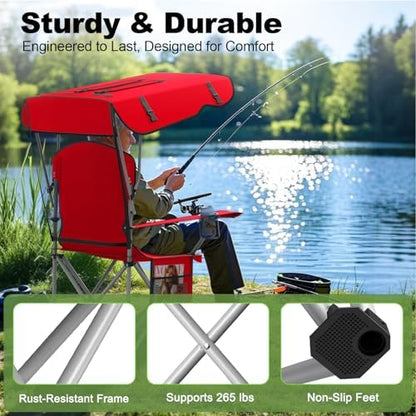 VTOY Portable Folding Camping Chair with Canopy, Outdoor Sun Shade Chair