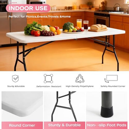 FDW | 8FT Folding Table | White | Portable Plastic Table