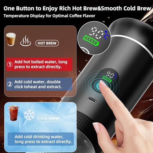 Portable Coffee Maker for Travel & Camping, Portable Espresso Maker with Bag, Rechargeable Cordless Battery Operated Coffee Makers for Ground Coffee, NS Capsule RV, Hiking, Office(Black)