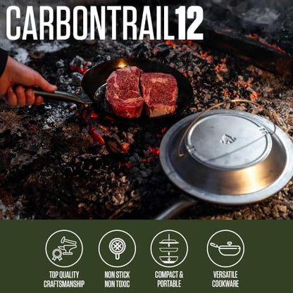 AGAWA CARBONTRAIL12 Adventure Cook Set | Nitrided Carbon Steel Camping Cookware with Removable Handles & Cordura Storage Case | Lightweight Outdoor Cook Set for Camping, Open Fire Cooking