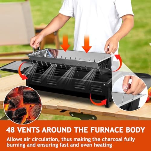 Portable Charcoal Grill, Folding Barbecue Grill with Baking Pan, Carry Bag & Storage Shelf, Outdoor BBQ Smoker for Camping, Garden, Party, Picnic and Patio Cooking