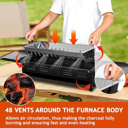 Portable Charcoal Grill, Folding Barbecue Grill with Baking Pan, Carry Bag & Storage Shelf, Outdoor BBQ Smoker for Camping, Garden, Party, Picnic and Patio Cooking