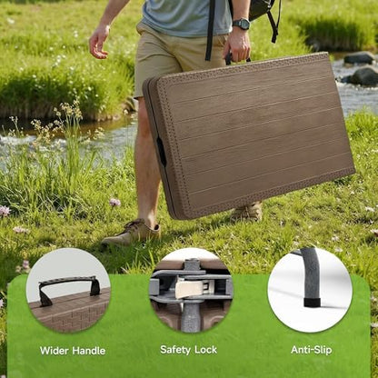 Folding Table 6 Foot, HDPE Wood Grain Pattern,Heavy Duty 600 lbs Capacity, Sturdy Design with Safety Lock, Portable & Foldable for Camping, Party, Indoor & Outdoor Use, 1 Pack.