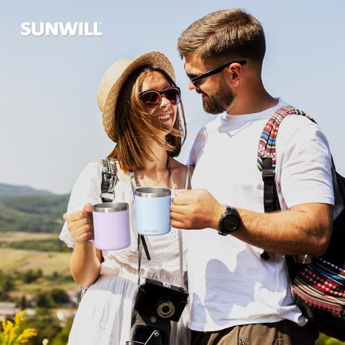 SUNWILL Travel Coffee Mug Set of 4, 14 oz Insulated Stainless Steel