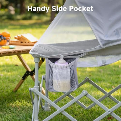 Foldable Baby Beach Chair with Canopy and Mosquito Net Dark Grey