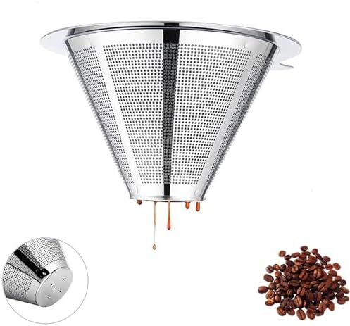 Pour Over Coffee Maker,Coffee Filter,Slow Drip Paperless Stainless Steel Cone Coffee Dripper(1-2 Cup)