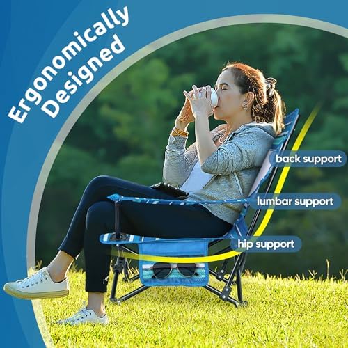 HaSteeL Low Beach Chairs, 2Pcs Folding Camping Lawn Chairs - Striped