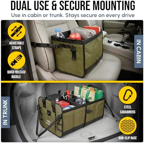 Large Car Trunk Organizer, Modular & Collapsible, Green