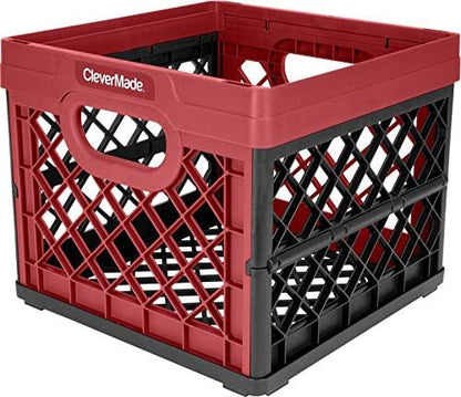 CleverMade Collapsible Milk Crates, 25L 1 Pack, 50 lb, Brick Red