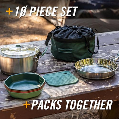 Gerber Gear ComplEAT Cook Set - Dishwasher-Safe Camping Cookware for Outdoor Cooking - Includes Saute Pan, Stock Pot, 4 Plates, 4 Bowls, Mixing Bowl & More