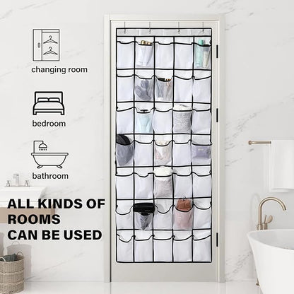 28 Mesh Pockets Hanging Shoe Organizer, Over the Door Shoe Organizer，Closet Storage Holder for Back of Door Storage Holder for Back of Door(White)