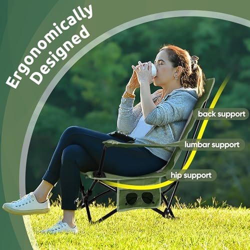 HaSteeL Low Beach Chairs, 2Pcs Folding Camping Lawn Chairs - Green