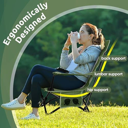 HaSteeL Low Beach Chairs, 2Pcs Folding Camping Lawn Chairs - Green