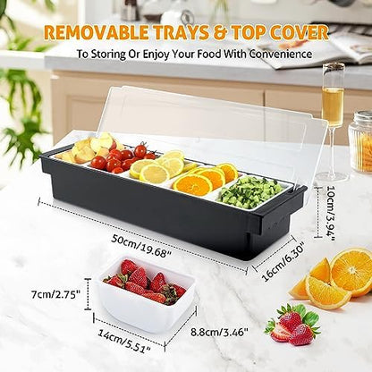 WICHEMI Ice Chilled Condiment Caddy with 5 Removable Trays and Lids