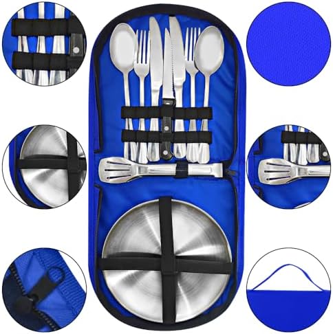 Camping Utensils, Camping Essentials 2-4 Person 11pcs/21PCS with Spoons Plates Forks Knives Travel Utensils with Case, Accessories Set for Grill Outdoor Car Picnic Essentials