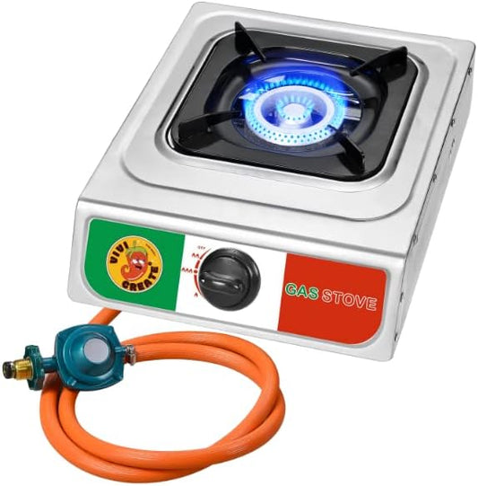 Vivicreate 10000 BTU Single Burner Propane Gas Stove Outdoor Camping Cooker Portable Stainless Steel Cooktop with Hose for BBQ Frying Boiling High BTU Estufa de Gas Portátil Fogón de Gas