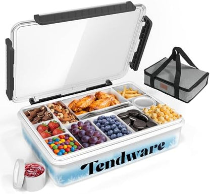 Chilled Snackle Box Container with Ice Pack, Divided Tray with Clear Lid & Bag, 8+Hrs Cooling, Beach Road Trip Essential for Family, Travel Snack Container for Picnic Camping Tailgate, Gifts for Women