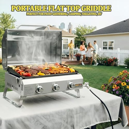 ONLYFIRE GRILLS Tabletop Gas Griddle 3 Burners, Propane Gas Stove, GS309