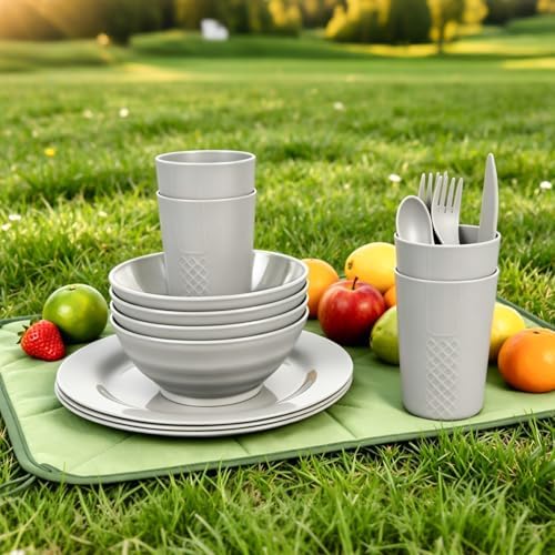 Vumdua Plastic Plates and Bowls Sets - Unbreakable Dinnerware Sets for 4