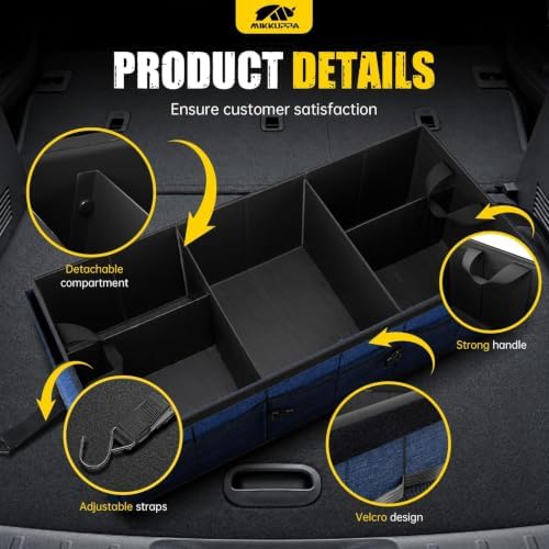 MIKKUPPA Trunk Organizer with Lid - 95L Collapsible Car Organizer, Blue