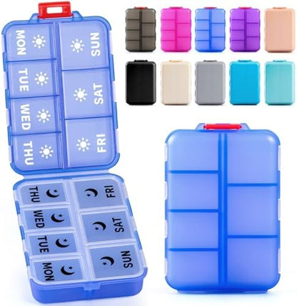 Foldable Portable 7 Day Pill Organizer 2 Times a Day, AM PM Weekly Pill Box