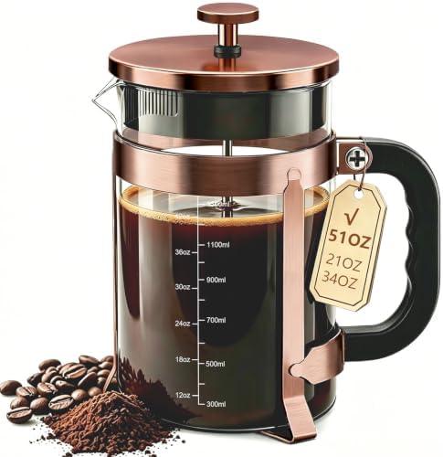 QUQIYSO French Press 51oz,Large French Press Thickened Glass Coffee Press