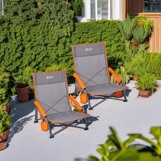 PORTAL Beach Chairs for Adults Camping Low Lightweight Portable Chair with Cup Holder Mesh Back Carry Bag for Outdoor Sand Lawn Travel Picnic Festival Concert, 350LBS