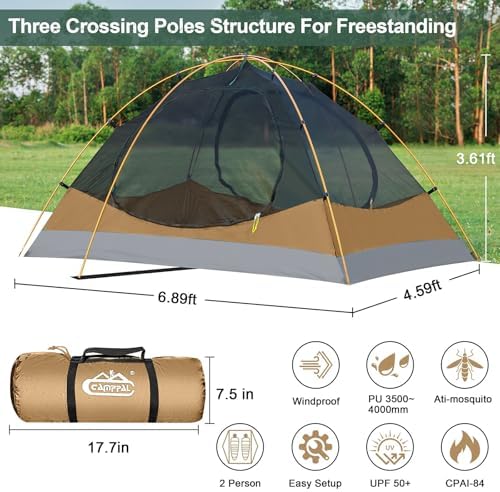 camppal 2 Person Backpacking Tent Waterproof 4 Season Tent with Snow Skirt