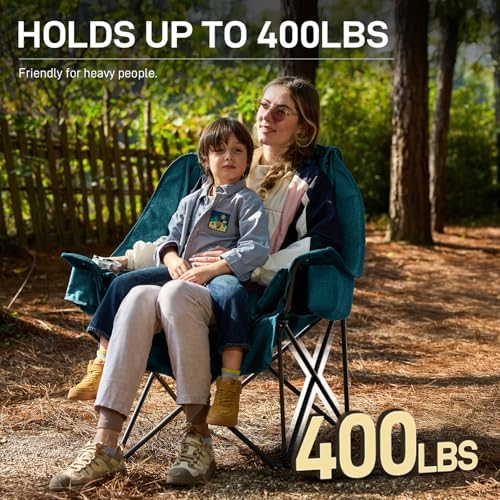 EVER ADVANCED 2 Set Camping Chair Detachable Cushion Supports 400LBS Green