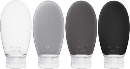 Silicone Travel Bottles for Toiletries TSA Approved Travel Size Containers Set 4 Pack Portable Leak Proof Refillable Cosmetic Squeeze Bottles Shampoo Hair Conditioner Body Lotion Bath Shower Gel
