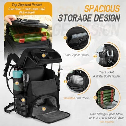 Goture Fishing Backpack with Cooler,55L 900D Tackle Backpack & Rod Holders