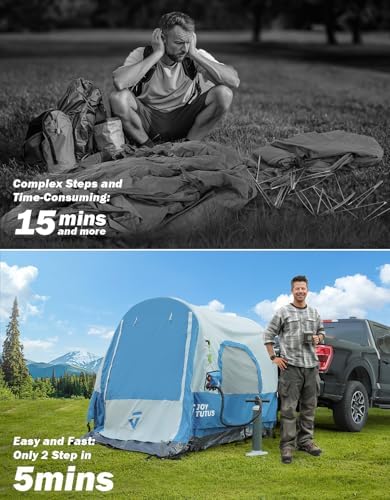 JOYTUTUS Inflatable Truck Bed Tent 5.5-6.5FT with Awning, Includes Air Pump for Quick 30S Setup, Dual-use Pickup or Camping Tent for 2 Person, Truck Tent with Waterproof Roof Shade and 3 Windows