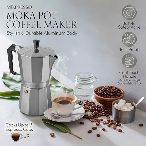 Mixpresso 9 Cup Moka Pot Stovetop Espresso Maker, Italian Cuban Coffee Pot