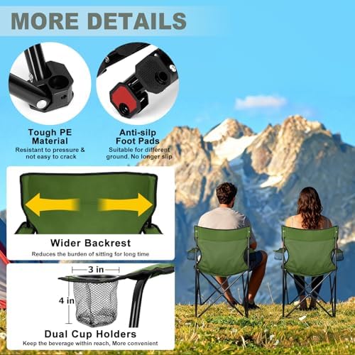 Joyfair Camping Chairs for Lawn & Beach, Large for Adults, Olive Green