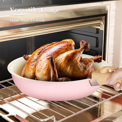 ShanSon 6 Pieces Kitchen Non-Stick Cookware Sets with Removable Handle, Stackable Pots and Pans Set Nonstick for Induction Gas RVs Camping Space Saving，Pink