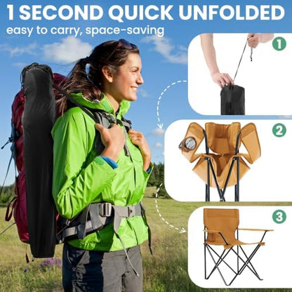 4 Pack Folding Camping Chairs for Outdoor, Foldable Portable Lawn Chairs with Carry Bag & Cup Holder, Compact Design for Camp, Beach, Picnics, and Fishing Supports 300LBS（Orange）