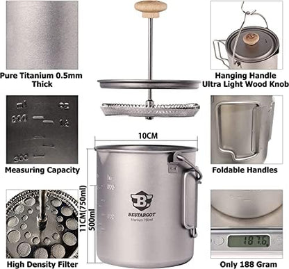 Bestargot Titanium Pot 750ml, Coffee French Press