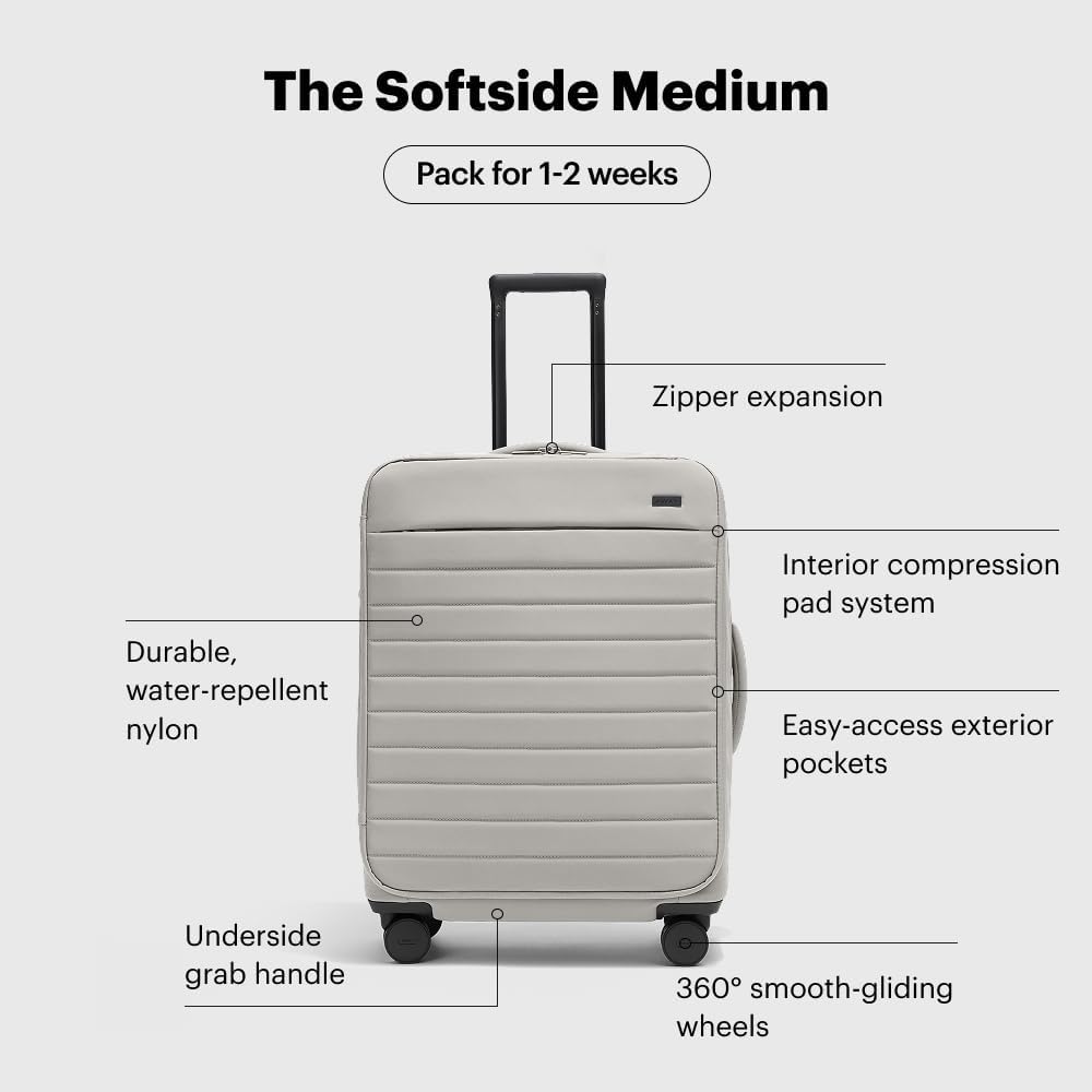 Away Softside Medium Checked Suitcase, 26 Inch Lightweight, Expandable Luggage For Men & Women, Durable Nylon Exterior, TSA Approved Lock, Ideal For Trips 1-2 Weeks, Cloud Gray