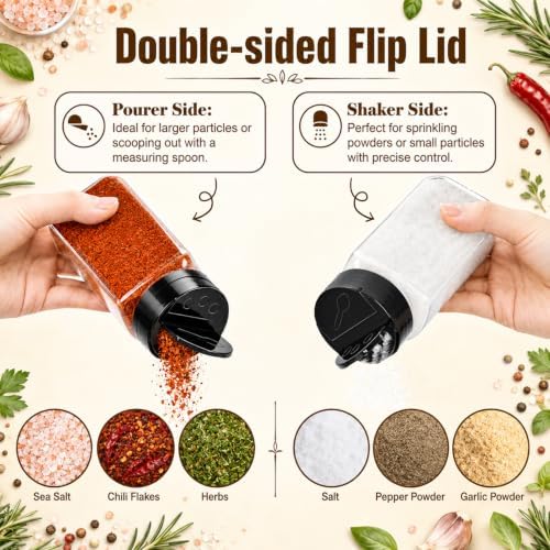 Bekith 16 Pack 9 oz Plastic Spice Jars with Black Cap, Plastic Spice Bottles Empty Seasoning Containers for Storing Spice, Herbs and Powders