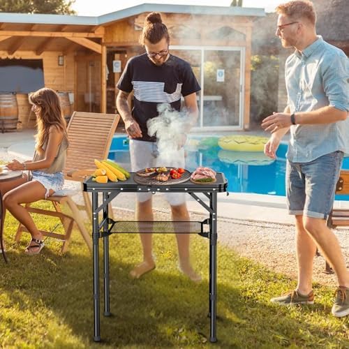 Folding Camping Table, 2 FT Folding Portable Camping Table, Outdoor&Indoor Picnic Table with 3 Adjustable Height Max 27.1",Lightweight Aluminum Camping Tables, Car Camping Essentials-Pure Black