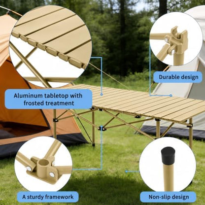 Camping Table with 6 Chairs, Portable Folding Picnic Table Set-Beige