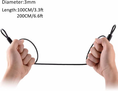 3mm 200CM/6.6ft Long Outdoor Travel Security Cable Lock,Braided Steel Coated Safety Cable Luggage Lock,Safety Cable Wire Rope Chain Lock Double Loop Lightweight (2 Pack)