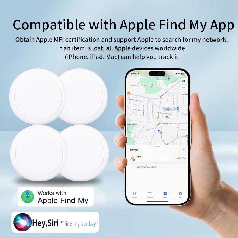 Luggage Tracker, Key Finder, pet Tracker, Smart Bluetooth Tracker paired with Find My (iOS only), Wallet Item Locator, Key, Replaceable Battery (White)