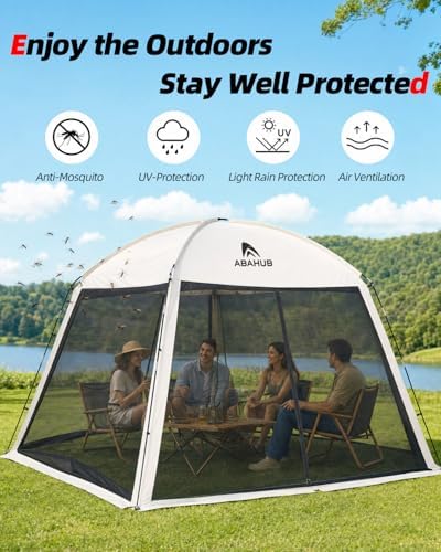 Abahub Portable Screen House Tent for 4-6 Person, 9.8x9.8x6.7 ft, White