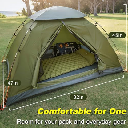 Camping Tent, 1-2 Person Tent, Lightweight Waterproof Backpacking Tent, 5-Minute Setup Outdoor Tent with Carry Bag, Ideal for Camping Hiking