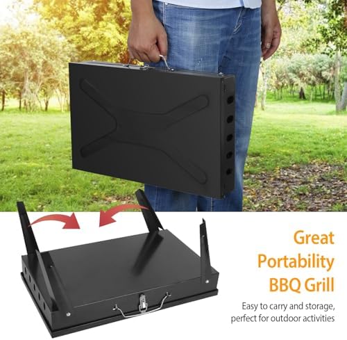 Portable Charcoal Grill for Outdoor Cooking–Foldable BBQ Grill with Adjustable Height, Removable Ash Catcher & Compact Storage Bag, Ideal for Camping, Picnics, Backyard Grilling, 16.7x10x17.7in