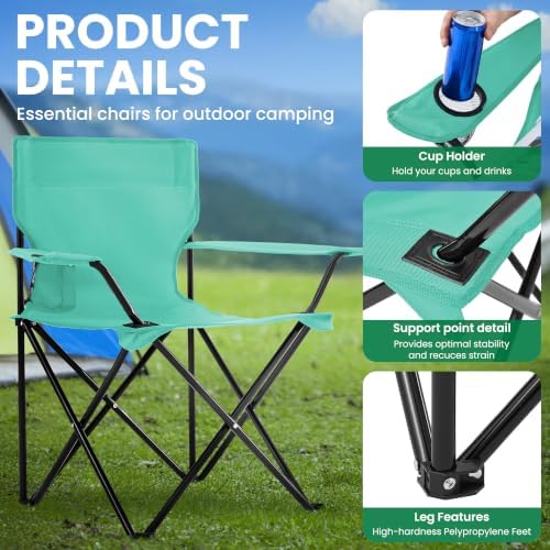 4 Pack Folding Camping Chairs for Outdoor, Foldable Portable Lawn Chairs with Carry Bag & Cup Holder, Compact Design for Camp, Beach, Picnics, and Fishing Supports 300LBS（Blue）