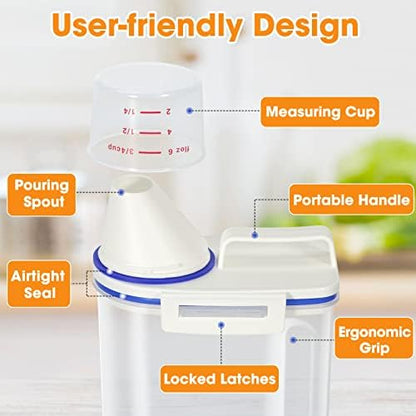 TBMax Rice Cereal Container Oatmeal Dispenser - 2 Pack Rice Storage Container with Measuring Cup + Easy Pouring Spout, Perfect for Flour Sugar Grain Nuts Kitchen Pantry Storage Organization